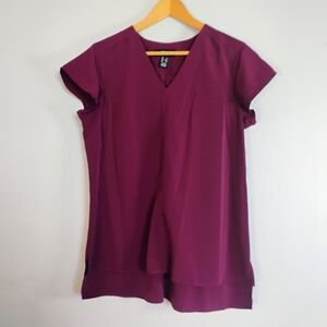Lands' End Women's V-Neck Plum Scrub Top Size 12 Lightweight Comfy Work Wear